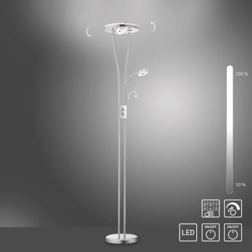 JUST LIGHT. GmbH Helia LED-gulvlampe med leselampe, stål Outlet