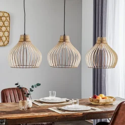TEMAR LIGHTING Hengelampe Barrel med skjerm i tre, 3 lyskilder, lang Clearance