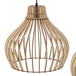 TEMAR LIGHTING Hengelampe Barrel med skjerm i tre, 3 lyskilder, lang Clearance