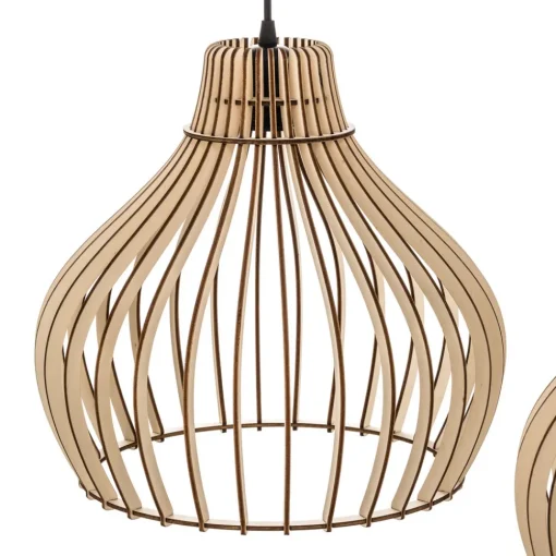 TEMAR LIGHTING Hengelampe Barrel med skjerm i tre, 3 lyskilder, lang Clearance