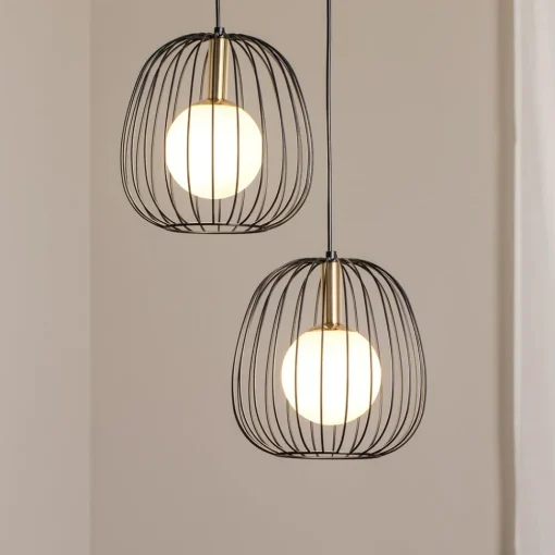 SIGMA Hengelampe Bell, 2 lyskilder, svart/gull/hvit| Pendellamper
