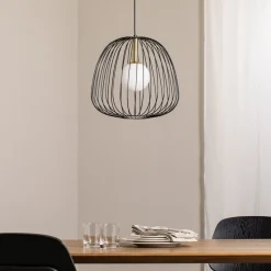 SIGMA Hengelampe Bell M, Ø 33 cm, 1 lyskilde, svart/gull/hvit| Pendellamper