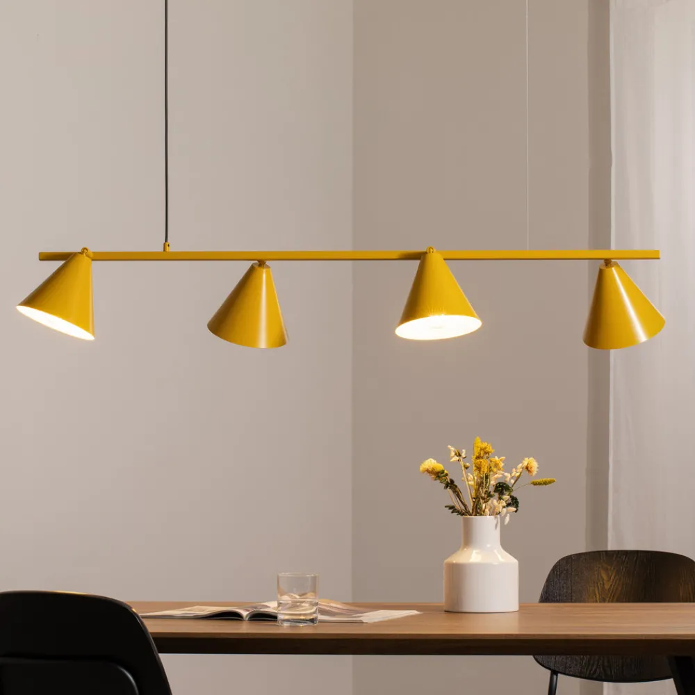 ALDEX Hengelampe Form 4, gul, metall, 4 lyskilder, kjegle, E27 Sale