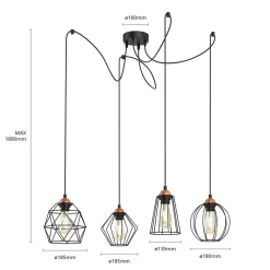 TK Lighting Hengelampe Galaxy med fire bur-skjermer| Pendellamper