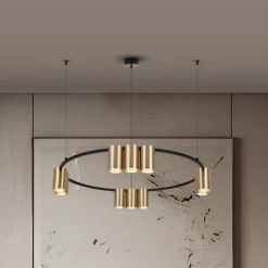 Eko-Light Hengelampe Genesis, aluminium, svart/gull, 10 x GU10, Ø 60 cm| Kontorbelysning
