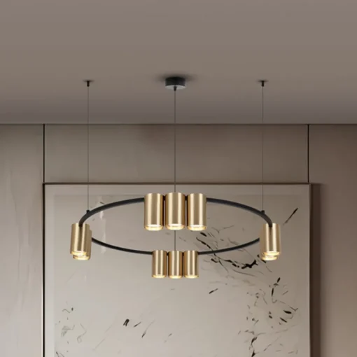 Eko-Light Hengelampe Genesis, aluminium, svart/gull, 10 x GU10, Ø 60 cm| Kontorbelysning