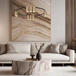 Eko-Light Hengelampe Genesis, aluminium, svart/gull, 10 x GU10, Ø 60 cm| Kontorbelysning