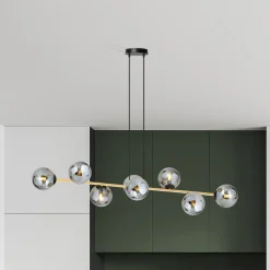 Euluna Hengelampe Glassy, 8 lyskilder, svart/gull/grafitt| Pendellamper