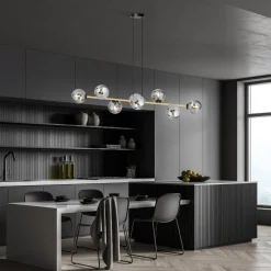 Euluna Hengelampe Glassy, 8 lyskilder, svart/gull/grafitt| Pendellamper