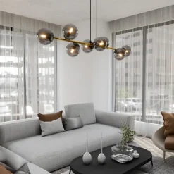 Euluna Hengelampe Glassy, 8 lyskilder, svart/gull/grafitt| Pendellamper