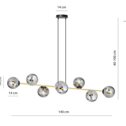 Euluna Hengelampe Glassy, 8 lyskilder, svart/gull/grafitt| Pendellamper
