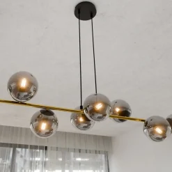 Euluna Hengelampe Glassy, 8 lyskilder, svart/gull/grafitt| Pendellamper
