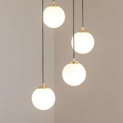 Euluna Hengelampe Glassy, 4 lyskilder, rund, svart/opal Clearance