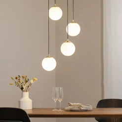 Euluna Hengelampe Glassy, 4 lyskilder, rund, svart/opal Clearance