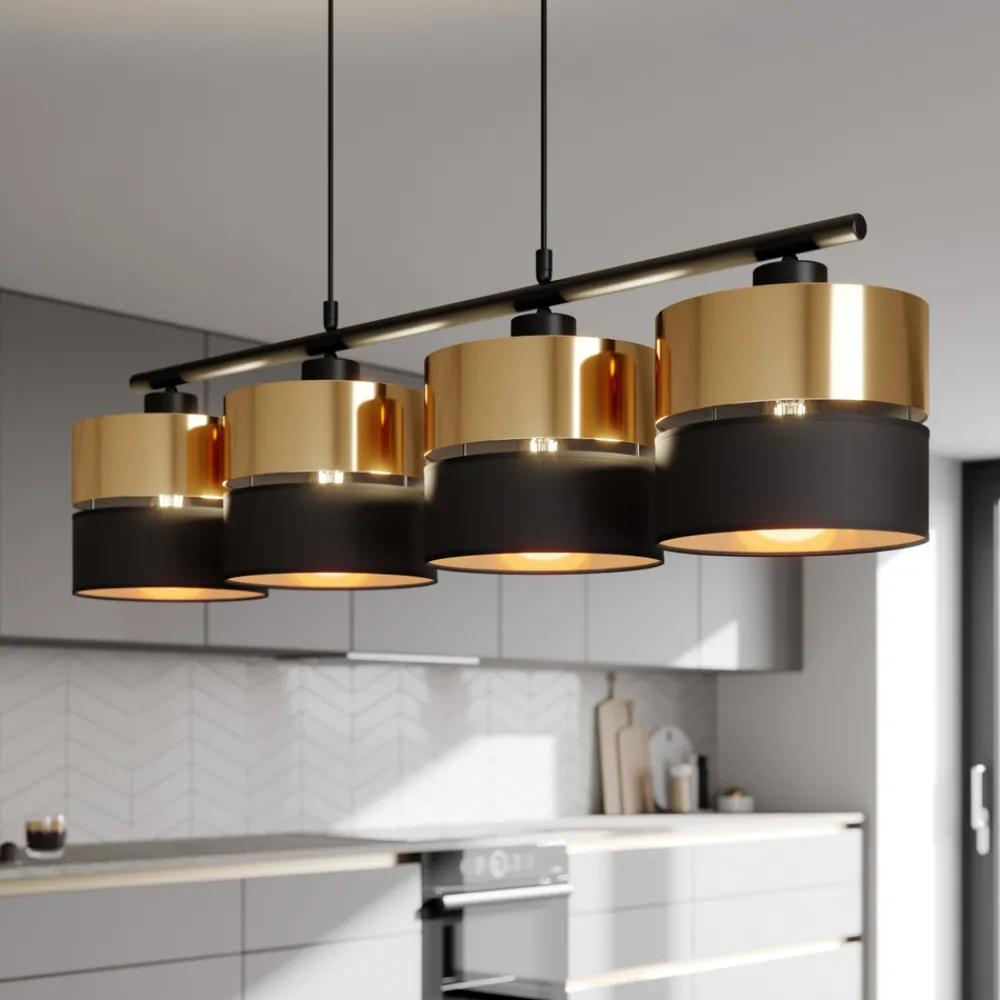 TK Lighting Hengelampe Hilton, svart/gull, 4 lyskilder Hot