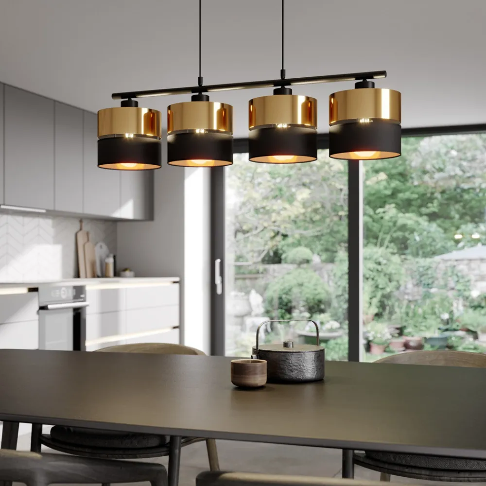 TK Lighting Hengelampe Hilton, svart/gull, 4 lyskilder Hot