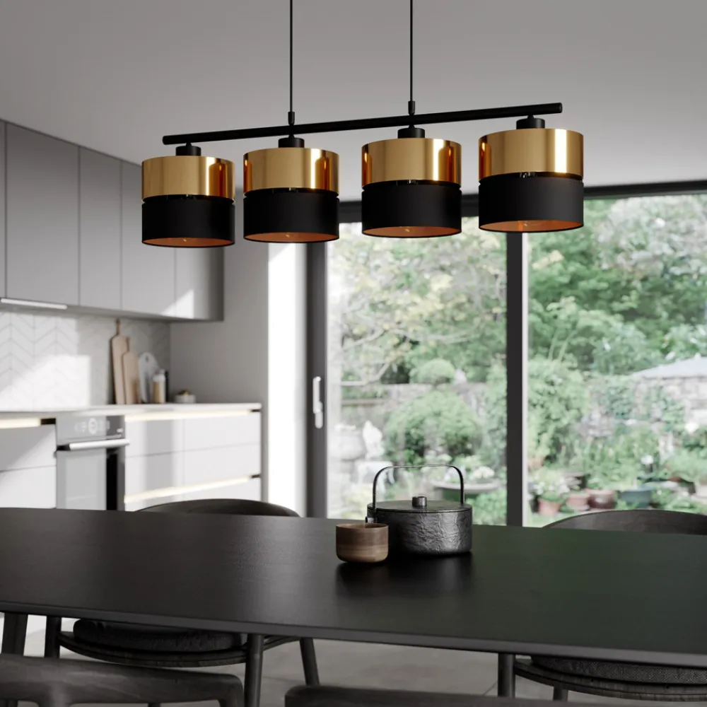 TK Lighting Hengelampe Hilton, svart/gull, 4 lyskilder Hot