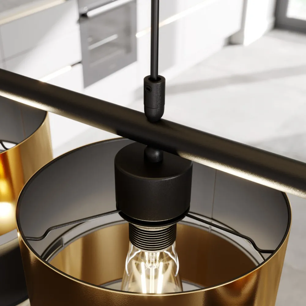TK Lighting Hengelampe Hilton, svart/gull, 4 lyskilder Hot