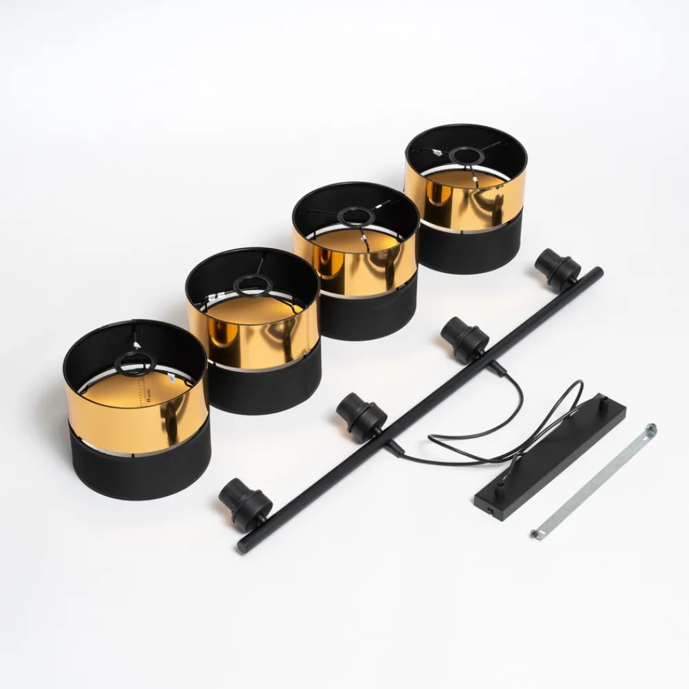 TK Lighting Hengelampe Hilton, svart/gull, 4 lyskilder Hot