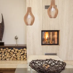 Nowodvorski Lighting Hengelampe Ika IA med skjerm av trelameller Ø24cm Clearance