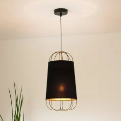 Duolla Hengelampe Lantern small, tekstil, metall, svart| Pendellamper