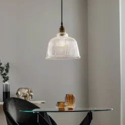 Euluna Hengelampe Leana, glass klart, 1 lyskilde, gammel messing Best