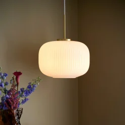 Nordlux Hengelampe Milford, opalhvit/messing, Ø 30 cm Clearance