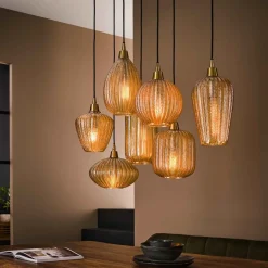 Zijlstra Hengelampe Pattern av brunt glass, 7 lyskilder| Pendellamper