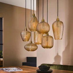 Zijlstra Hengelampe Pattern av brunt glass, 7 lyskilder| Pendellamper