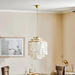 ONLI Hengelampe Ruben med skjerm av perlemorsskiver| Pendellamper