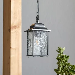 Elstead Hengelampe Wexford WX9, IP23, svart-sølv, metall, glass Clearance