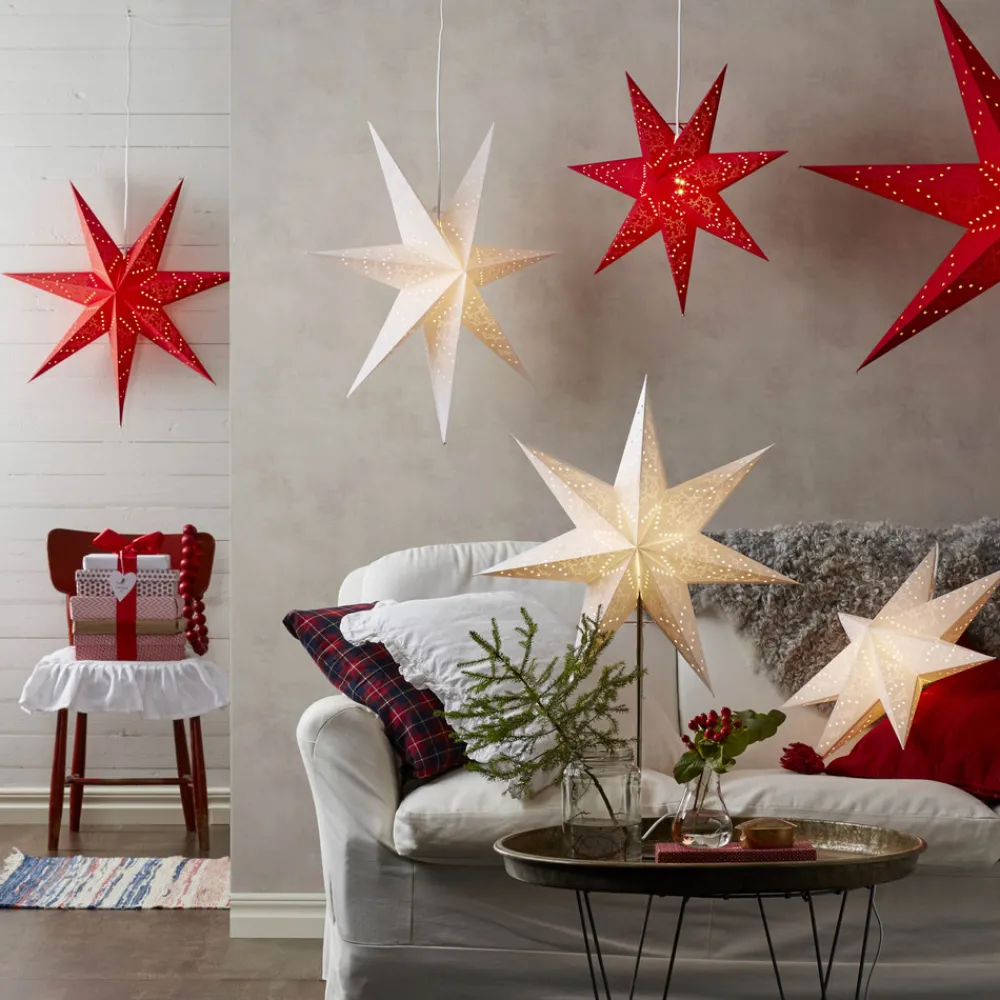 STAR TRADING Hengende papirstjerne Sensy med sart mønster| Julebelysning|Dekorasjonsbelysning
