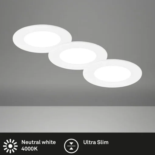 Briloner Innfellingslampe Jeft, Ø 9 cm, hvit, sett med 3 stk, av/på, fast| Downlights
