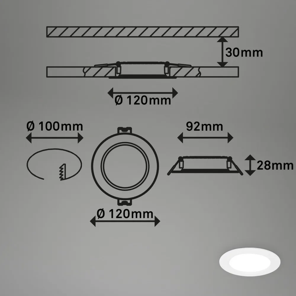 Briloner Innfellingslampe Jeft, Ø12 cm, hvit, sett med 3 stk, av/på, stiv Discount