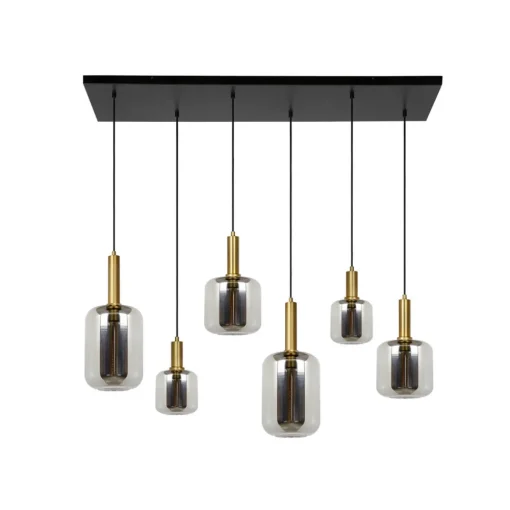 Lucide Joanet hengelampe, røykgrå/svart, glass, 132 cm lang Outlet