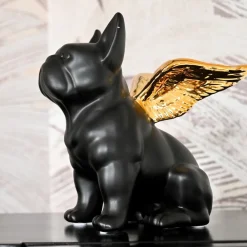 KARE dekorativ figur Sittende engelhund, svart/gull, steintøy Clearance