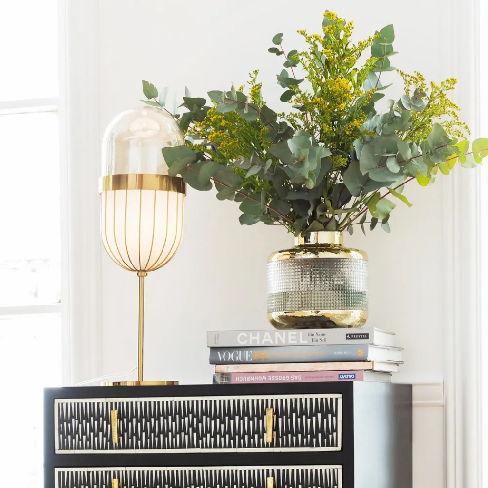 KARE Vase LA Noble, høyde 18 cm, glass, gull/klar, håndlaget