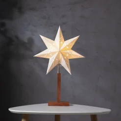 STAR TRADING Karo bordlampe, hvit, 55 cm, papir, akasietre, stjerne