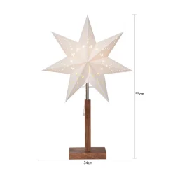 STAR TRADING Karo bordlampe, hvit, 55 cm, papir, akasietre, stjerne