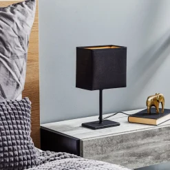 FH Lighting Kate-bordlampe med stoffskjerm, svart/gull| Bordlamper