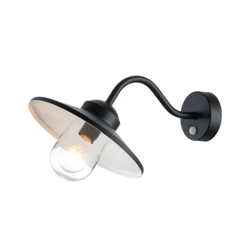 Elstead Klampenborg utendørs vegglampe, svart, bevegelsessensor| Vegglamper Med Sensor|Utebelysning Med Sensor