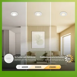 Briloner Klira innfellingslampe, hvit, Ø 9 cm, IP44, sett med 3 stk| Downlights