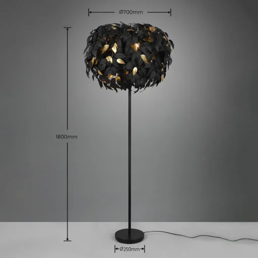 Reality Leuchten Leavy gulvlampe, svart/gull, høyde 180 cm, plast Sale