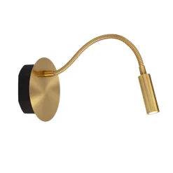 Lucide LED batteridrevet veggspot Jolijn, gull matt, fleksibel arm, Ø 11 cm, magnet