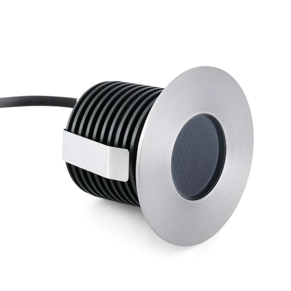 FARO BARCELONA LED innfelt spot grunn, nikkelfarget, Ø 8 cm, aluminium/stål| Nedfelt Utebelysning|Utespotter