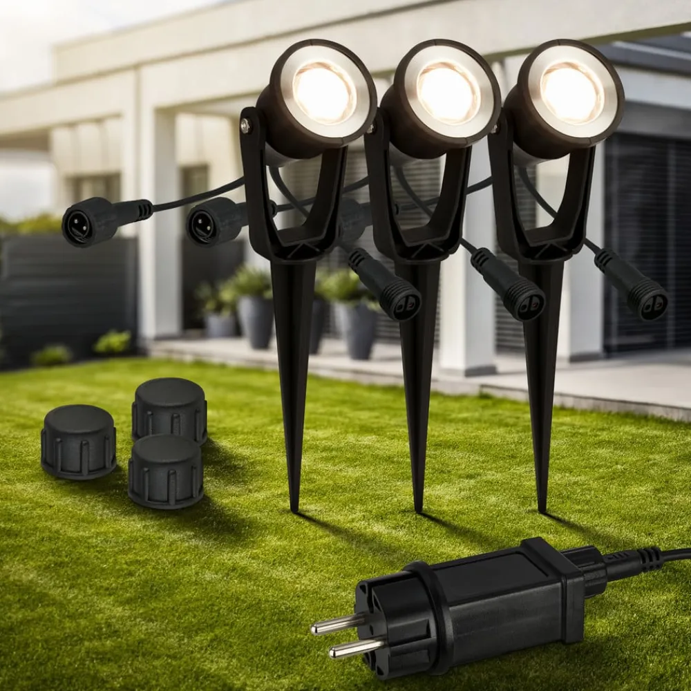 Briloner LED jordspydspotlight 3918035 12V startpakke med 3 stk, svart, Ø 5 cm| Utespotter