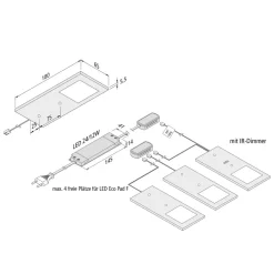 Hera LED-benkbelysning Eco-Pad F 3 stk 3 000 K alu