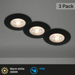 Briloner LED-downlight Kulana svart, sett med 3, IP65 Outlet