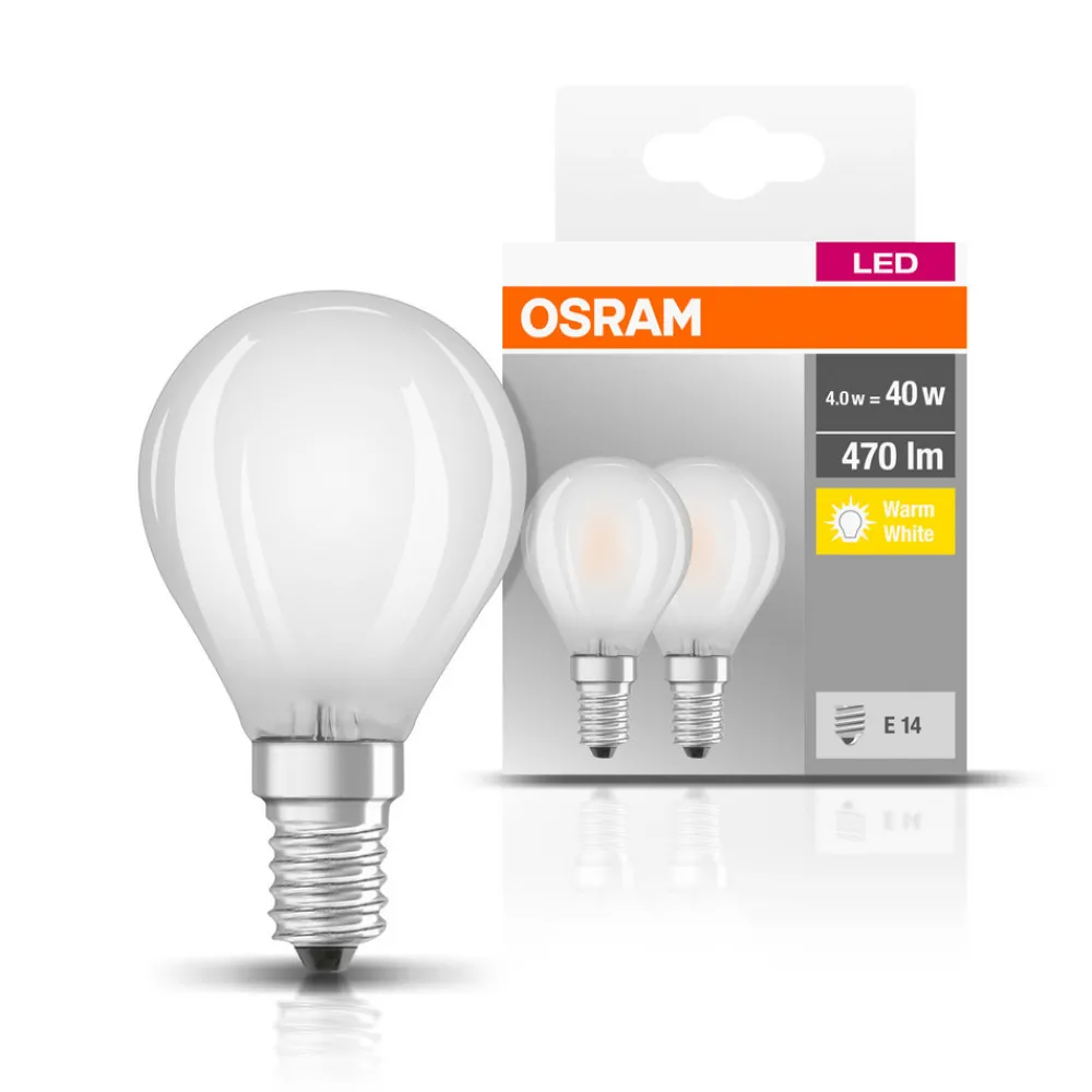 OSRAM LED-dråpepære E14 4 W 827 matt 2 stk Best