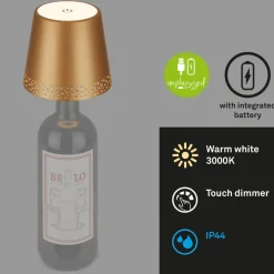 Briloner LED-flaskelampe batteri IP44 med dimmer, gull| Kommersiell Utebelysning|Led-Utendørs